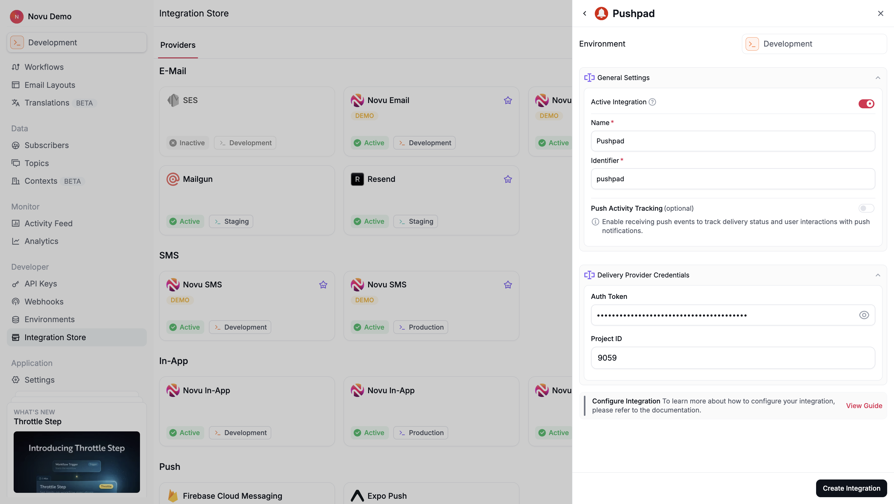 Pushpad Integration in Novu