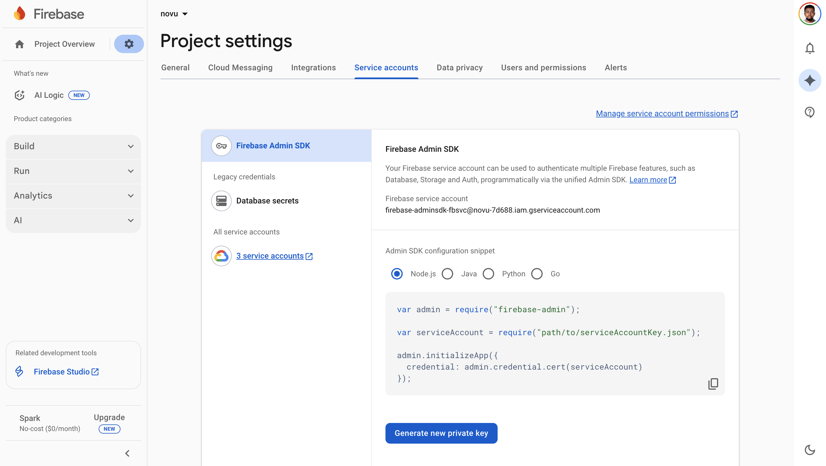 Firebase Service Accounts