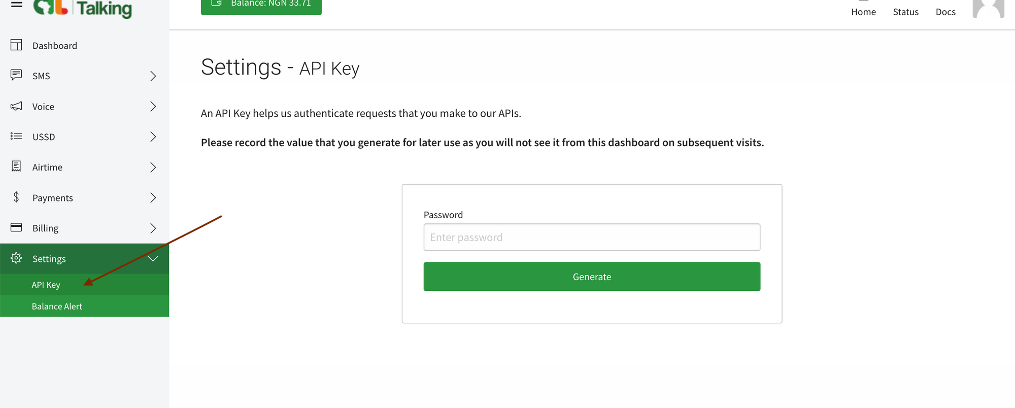 Click on API Key from the dropdown options