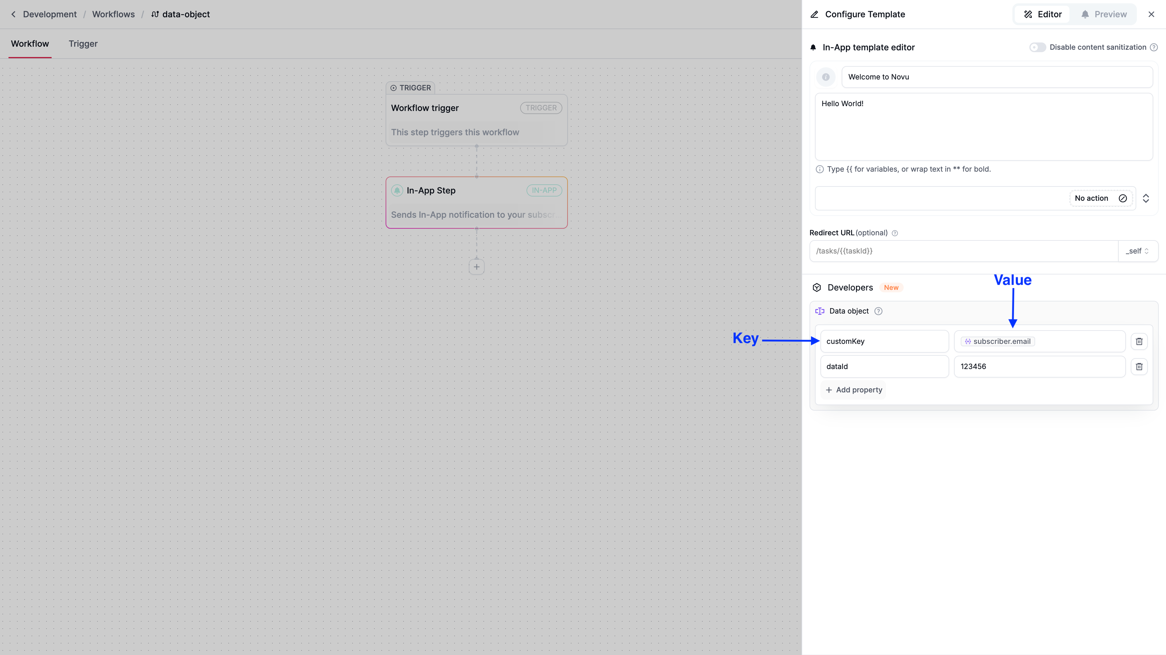 Data object for in-app Inbox step